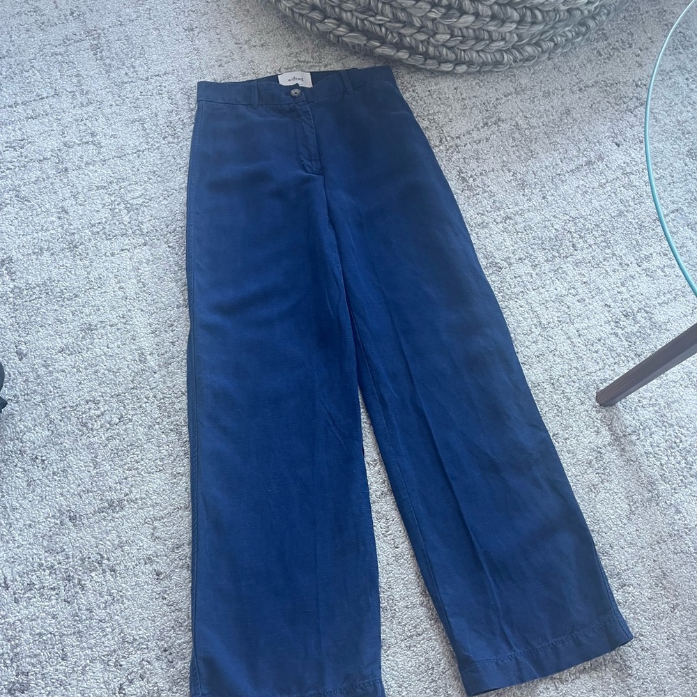 Aritzia Wilfred Linen Navy Blue Casual Garment Preppy Neutral Pants Sz 2 - Picture 10 of 14
